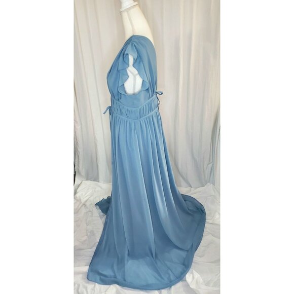 Lulus Dress Women XL Im All Yours Slate Blue Ruffle Maxi Flutter Sleeve Slit - Picture 6 of 14